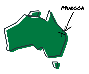 Animated map of Australia marking Riverina Stockfeeds branch in Murgon, Queensland 